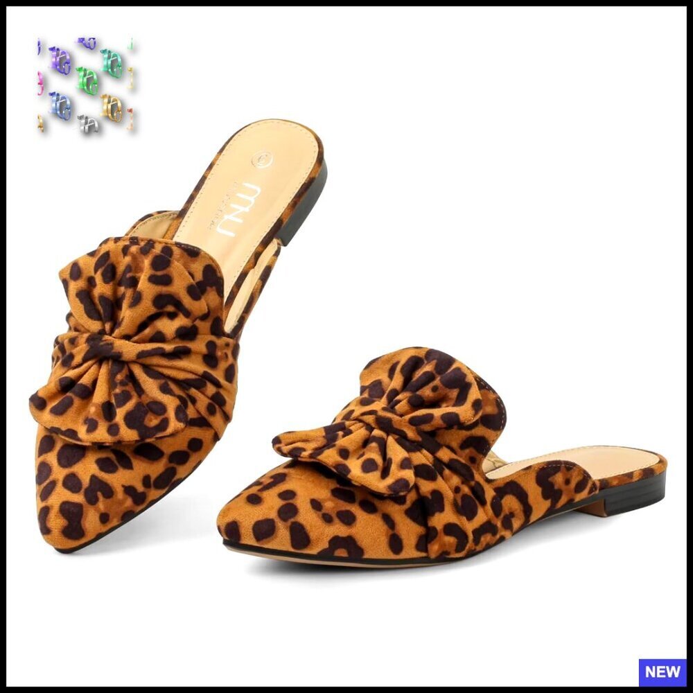 Suede Bow Mules Pointed Toe Slip On Flats Cloud Memory Foam Non Slip Office Wear